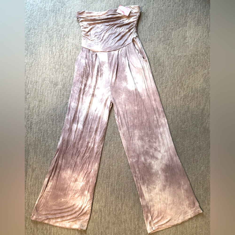 NWT! HEART & HIPS LIGHTWEIGHT OMBRÉ STRETCHY TUBE WIDE-LEG ROMPER/JUMPSUIT